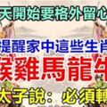 今天開始要格外留心了，猴雞馬龍牛~三太子說：必須轉啊