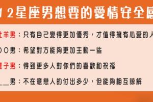 他嘴上不說，但希望妳知道的事！12星座男對「愛情安全感」的要求！