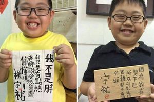 10歲樂天小弟以毛筆字寫下經典的「胖子語錄」，一看到他充滿療愈感的笑容我就嘴角上揚了！