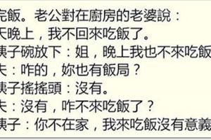 小姨子說：姐夫不在家來吃飯沒意義，姐姐聽了爆怒，小姨子的解釋讓我笑噴了！