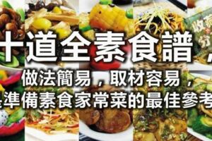 十道全素食譜，做法簡易，取材容易，是準備素食家常菜的最佳參考！