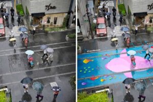 下雨不愁！　夢幻「街道彩繪」水洗過反而看見大海