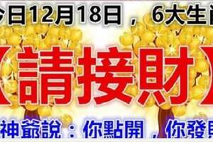 12月18日，6大生肖【請接財】