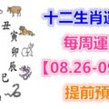 十二生肖運勢：每周運勢【08.26-09.01】提前預知！