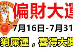 7月16日-7月31日偏財大運，踩狗屎運的生肖