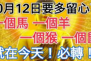 10月12日要多留心了，一個馬，一個羊，一個猴，一個鼠必轉