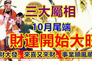 10月尾端，財運開始大旺，橫財大發，來喜又來財，3生肖事業順風順水