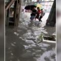 用倒的！南投集集火車站暴雨水淹小腿肚遊客逃