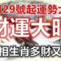 9月29號起運勢大好，財運大旺，四屬相生肖多財又多福