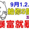 9月1.2.3日，給你5個億，說暴富就暴富，賺得盆滿缽滿的五大生肖