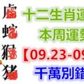 十二生肖運勢：本周運勢【09.23-09.29】千萬別錯失！