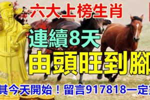 六大上榜生肖，連續8天由頭旺到腳，由其今天開始。留言917818一定靈！