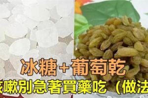 【葡萄乾+冰糖】很多老中醫都在用這做法。咳嗽不用到藥房啦