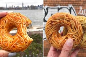 紐約竟然有人瘋狂做出義大利面甜甜圈販賣，結果客人咬下一口後。。。