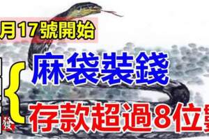 12月17號開始麻袋裝錢，存款超過8位數的生肖