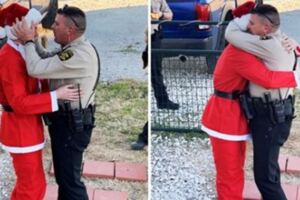 當兵兒扮「聖誕老人」驚喜現身　警察老爸一認出就抱緊：2年沒見你了