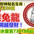 每日財神點名生肖：8月30日。兔雞龍。快打開越發財！順風順水留言730168必轉！