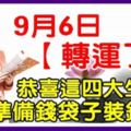 9月6日，轉運了，恭喜這四大生肖準備錢袋子裝錢了