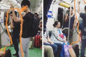 暖炸網友！老先生上區間車誤踩嘔吐物　超暖男用衣服幫清理