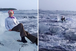 外國阿嬤遊冰島興奮坐上「冰塊王座」　然後…她就被海水沖走了