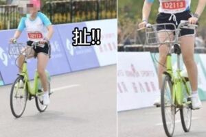 徐州馬拉松現神操作！女子騎自行車「5小時38分」完賽網看傻:當大家都瞎了？