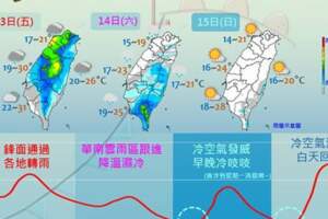 越晚越冷！明鋒面通過各地轉雨一張圖秒懂週末天氣變化