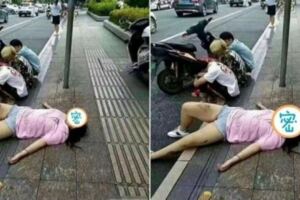 女子酒醉躺路上整夜，3名男子一旁「默默守候」到早上！救護車來的時候，卻被女子嚇一跳！