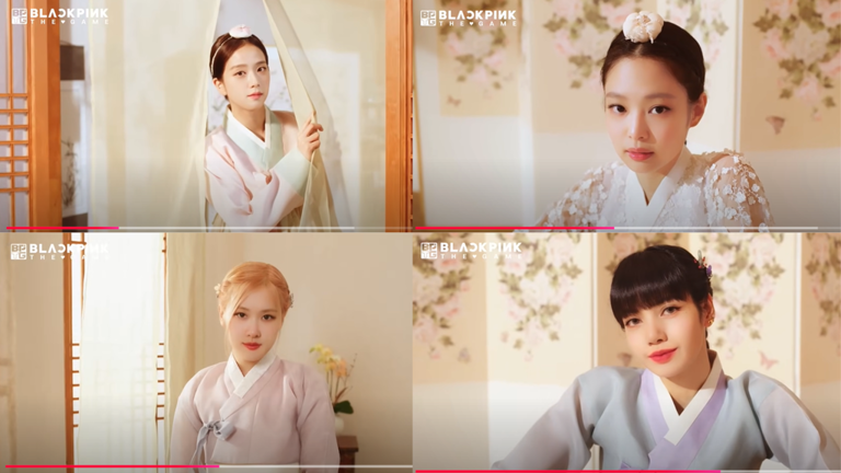 BLACKPINK成員穿著韓服,仙氣十足(左上起Jisoo、Jennie,左下Rosé、Lisa)。(圖/翻攝自「BLACKPINK THE GAME」YouTube頻道) BLACKPINK成員穿著韓服,仙氣十足(左上起Jisoo、Jennie,左下Rosé、Lisa)。(圖/翻攝自「BLACKPINK THE GAME」YouTube頻道)