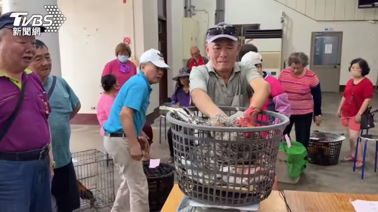 聖帝廟依循傳統舉辦秤大雞比賽。(圖/TVBS) 聖帝廟依循傳統舉辦秤大雞比賽。(圖/TVBS)
