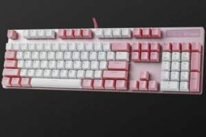 粉白少女心雷柏V500PRO草莓牛奶背光遊戲機械鍵盤上市