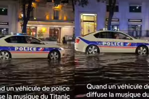 巴黎街頭淹水！法警車涉水巡邏大播「鐵達尼號主題曲」 網笑瘋