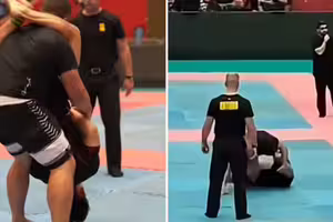柔術比賽出禁招 對手頭下腳上一摔慘了 柔術比賽出禁招 對手頭下腳上一摔慘了