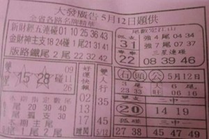5/12 港六合 【大發廣告，蕭老師，慶安宮，明聖宮，玄天上帝靈數】殺豬必看，張張選擇讓你自由配。參考。