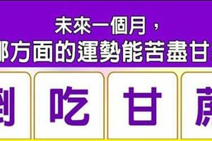 超神準測~【未來一個月，我哪方面的運勢能苦盡甘來？】..分享，測完留言16888分享好運來。 