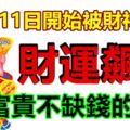 10月11日開始被財神盯上，財運飆漲，貴人送福，富貴不缺錢的生肖