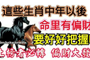 這些生肖中年以後命裡有偏財，要好好把握哦【上榜者必轉偏財大發】