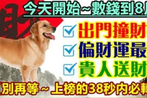 今天開始數錢到8月，出門撞財神，偏財運最旺，貴人送財來。