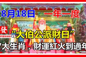 8月18日，一年一度「大伯公派財日」指定這7大生肖，從此財運紅火到過年！