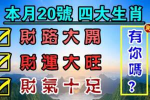 本月20號財路大開，財運大旺，財氣十足的生肖