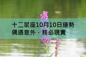 十二星座10月10日運勢：偶遇意外，務必現實