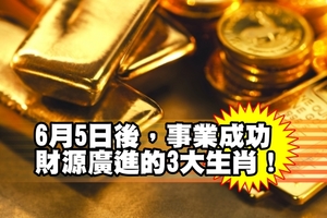 6月5日後，事業成功財源廣進的3大生肖！