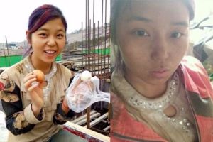 20歲女孩原本只是想單純在工地自拍下冰雹後的情形，沒想到卻贏得強壯男人們的敬佩！