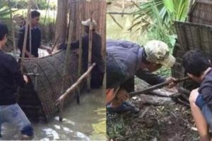 農村小夥將自己編的竹籠子放在河裡，本想捕魚，第二天得到的東西卻嚇得人腿軟！