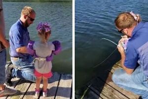影/天才小釣手？4歲女童拿玩具釣竿釣起15公斤大鯰魚