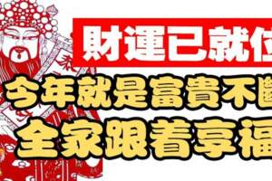 財運已就位，今年就是富貴不斷，全家跟著享福的生肖