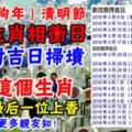 2018（狗年）清明節，十二生肖相衝日，要選對吉日掃墳。由其這個生肖，正日要最後一位上香！