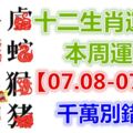 十二生肖運勢：本周運勢【07.08-07.14】千萬別錯失！