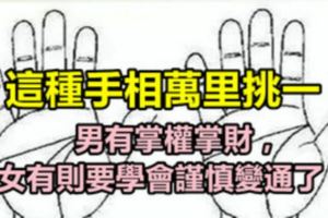 這種手相萬裡挑一，男有掌權掌財，女有則要學會謹慎變通了！！