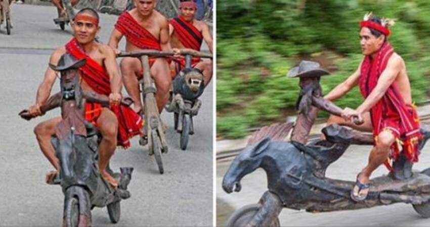 作陣來尬車！　菲律賓原住民「木雕自行車」大賽　超狂「野獸、人類」騎上路：時速飆到40公裡