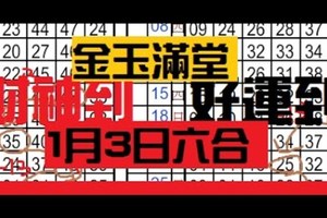 1月3日 六合彩 財神到 準翻天 獨支 專車 碰碰胡